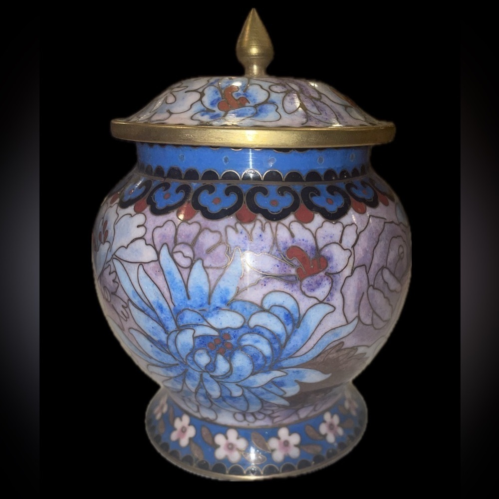 Vintage Cloisonné Trinket box & Ginger Jar Enameled brass, Handmade Chinese Art